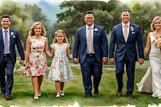 draw watercolor painting for couple, family portrait