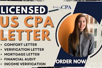 provide US CPA, audit financial statement, comfort letter, mortgage, tax return