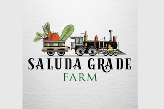 design family farm train carrying vegetables logo