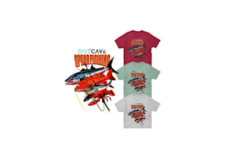 make t shirt and spearfishing cartoon themed logo
