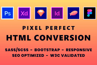 convert figma, PSD to responsive HTML with scss, bootstrap, tailwind CSS
