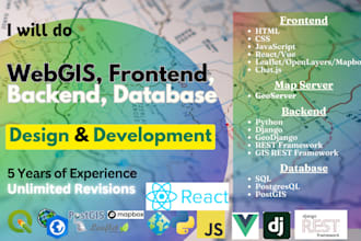 do gis, webgis, dashboard, frontend, backend, db, api, development