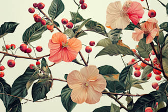 draw botanical illustrations of flowers, plants and fruits