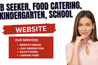 design job seeker, food catering, kindergarten, school website, landing page