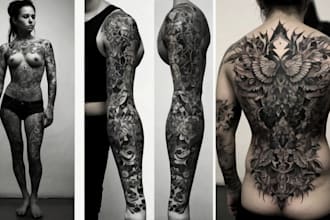 make a realistic black and white tattoo design