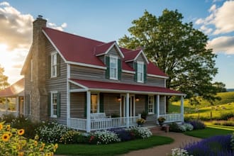 design 3d farmhouse, garden, pool and landscape renderings