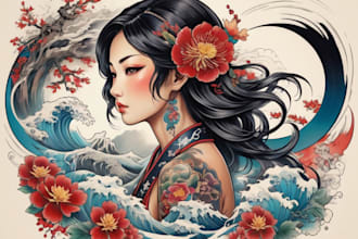 design professional japanese, asian style tattoo design