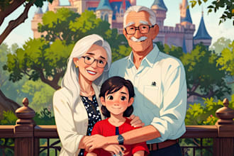 design a professional disney family portrait