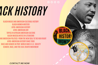 research and write on any aspect of black history, race, racism and slavery