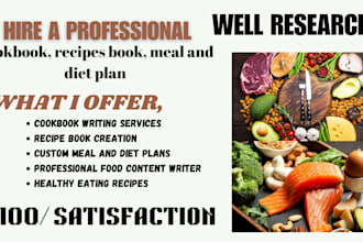 write cookbook, recipes book, meal and diet plan