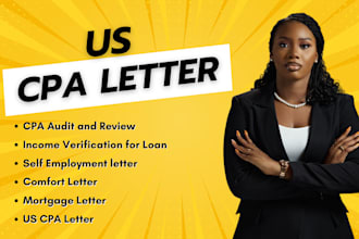 write US CPA letter, sign, audit review financial statement, comfort letter loan