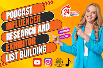 find podcast instagram youtube influencer research exhibitor lead and email list