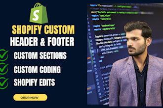 design header, footer and redesign shopify store pages