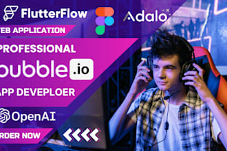design, develop apps with bubble io mvp, saas, openai, flutterflow, figma  adalo