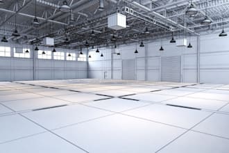create 3d cgi warehouse design, 3d factory design, 3d commercial building