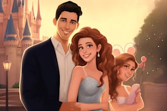 draw portrait into a disney style cartoon