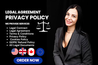 be your lawyer for legal agreements, contract, terms and conditions, mou or nda