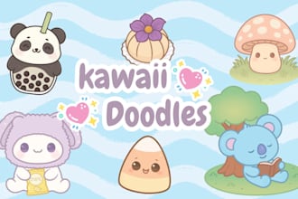draw cute kawaii doodles, stickers illustrations