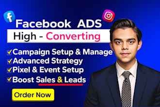setup high converting facebook ads campaigns, meta ads, and instagram ads manage