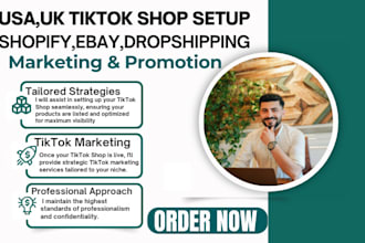 setup tiktok shop dropshipping, etsy shopify sales marketing  tiktok promotion