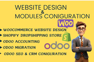 build redesign woocommerce shopify odoo website design, setup odoo accounting