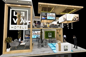 render 3d trade booth exhibition stand food stall kiosk exhibition hall design