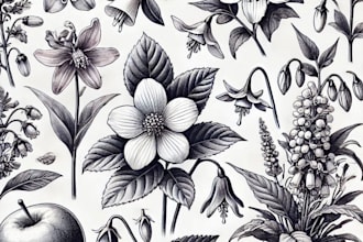 draw botanical illustrations of flowers, plants, fruits