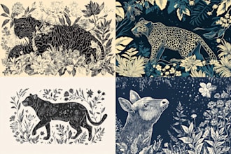 do animal and botanical linocut linocut illustration