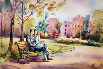 create a couple portrait watercolor painting
