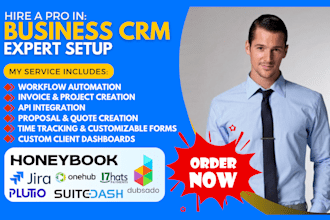setup honeybook dubsado 17hats jira gorgias suitedash plutio onehub business crm