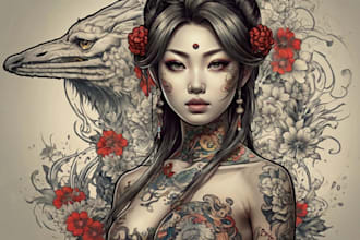 create your japanese custom tattoo design and illustration