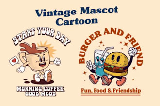 make a vintage mascot, cartoon, and logo design
