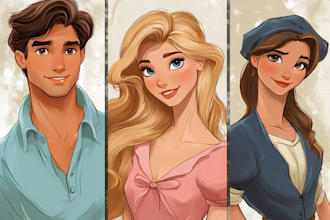 draw you a beautiful portrait in disney cartoon style