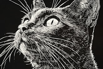 draw a pet portrait using linocut technique
