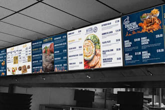 design restaurant menu, food truck, digital menu board, tv screen menu