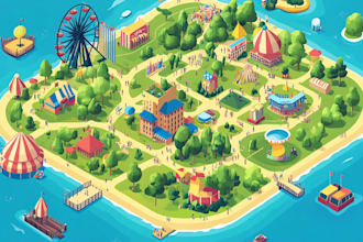 design unique flat vector map illustration, festival, event, city isometric map
