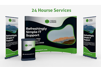 help you to design your trade show both, backdrop, roll up banner within 24 hrs