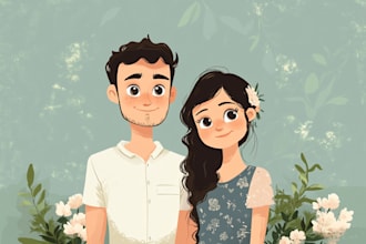 draw a cute cartoon couple portrait