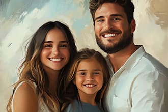 paint realistic digital oil paint family portrait, couple  drawings