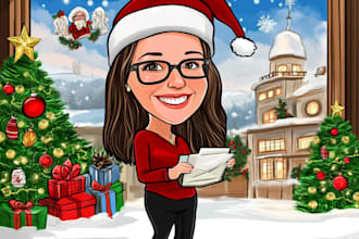 draw your office christmas card, holiday funny cartoon caricature card