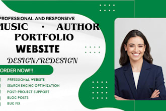 book author website, music artist, business website, personal portfolio website