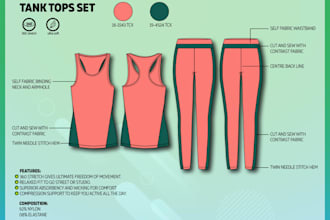 create fashion apparel clothing tech pack and mockups