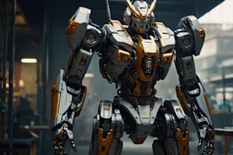 draw detail mecha robot character concept for you