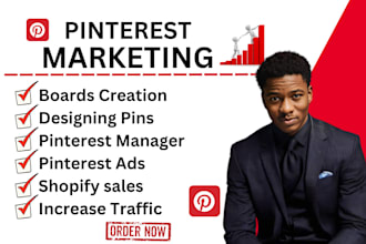 be your pinterest marketing ads manager design board pins, etsy tiktok promotion