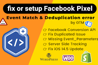 fix or setup facebook pixel conversion API, server side tracking, deduplication