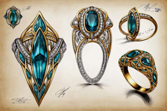 do hand sketch jewelry designs technical drawings