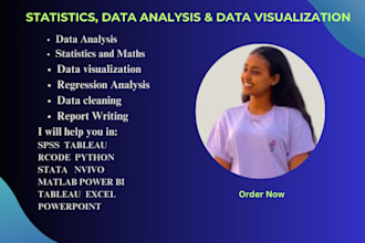 do data analysis with spss,excel, power bi,r,sql, stata,excel,python,tableau
