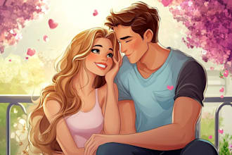 draw your couple into lovely disney cartoon portrait