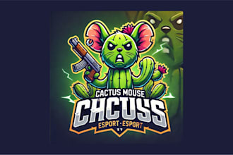 do unique cactus mouse esport mascot logo with a new concept