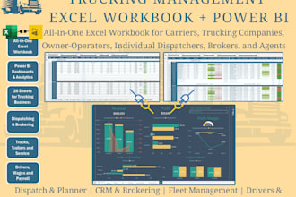 sell trucking, dispatch management excel workbook and power bi tool for analytic
